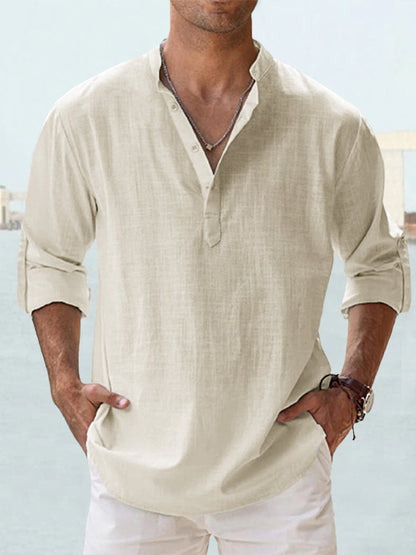 Men's Long-Sleeve Pullover Shirt – Breathable Cotton Casual Top