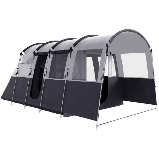 8-Person Tunnel Camping Tent – 3000mm Waterproof with Removable Divider & 4 Windows | Dark Grey