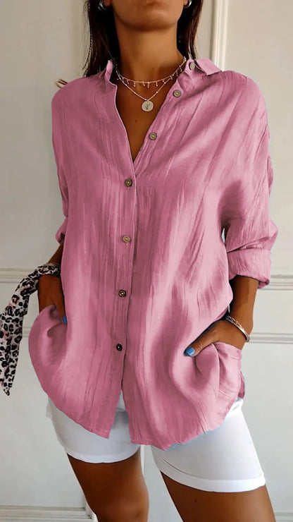 Women's Loose-Fit Lapel Shirt – Casual Button-Front Top