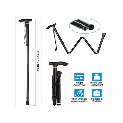 Foldable Aluminum Walking Cane – Adjustable Height, Lightweight & Anti-Slip