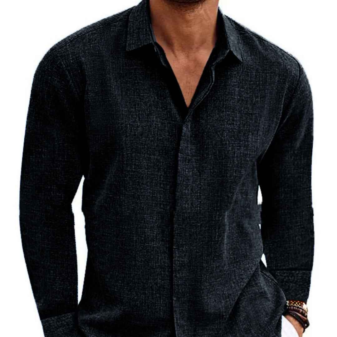 Men's Long Sleeve Hemp Blend Cardigan Shirt – Loose Fit, 9 Colors, S–XXXL