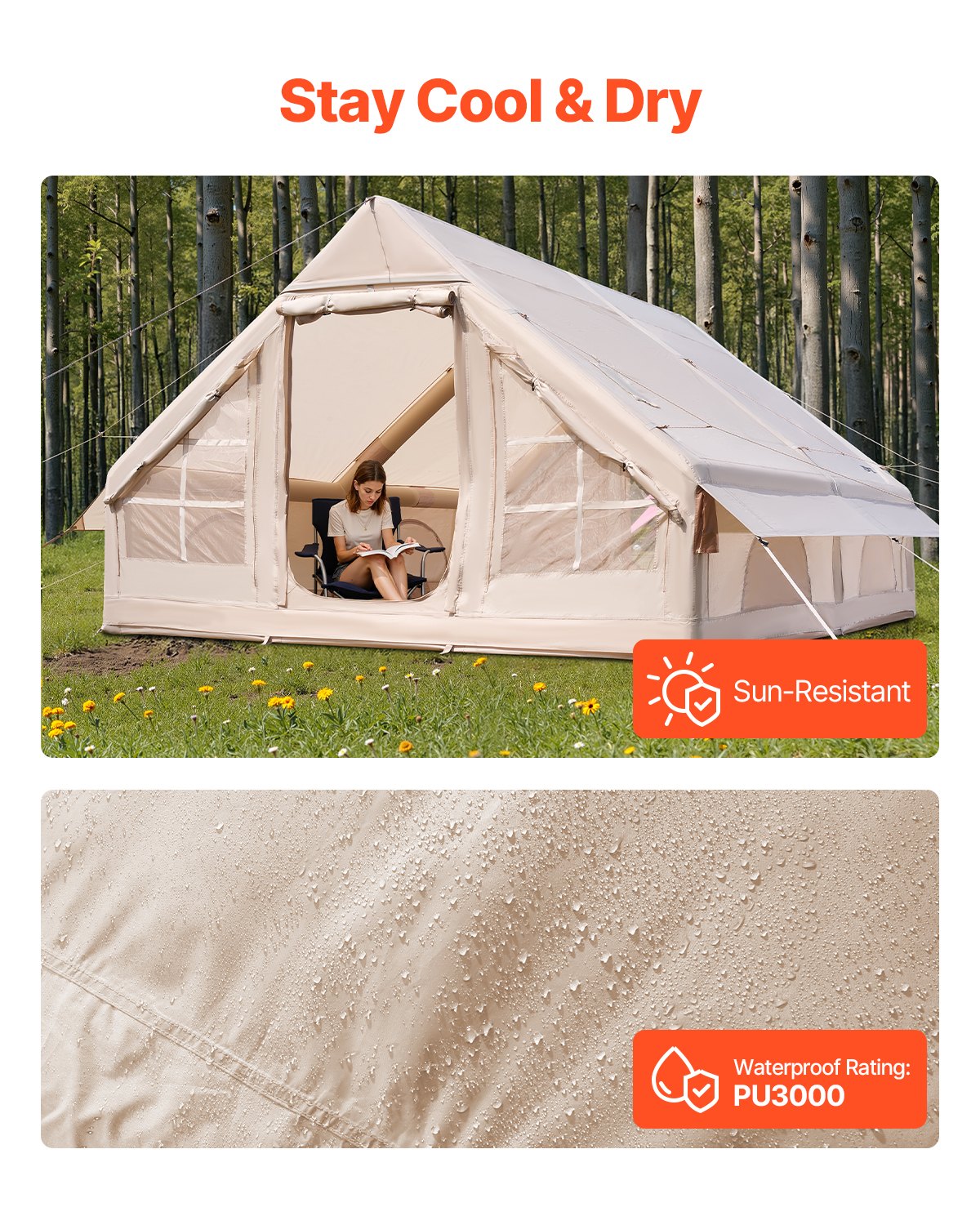 5–8 Person Inflatable Glamping Tent – 300D Oxford Blow-Up Tent with Stove Jack, Hand Pump & Carry Bag