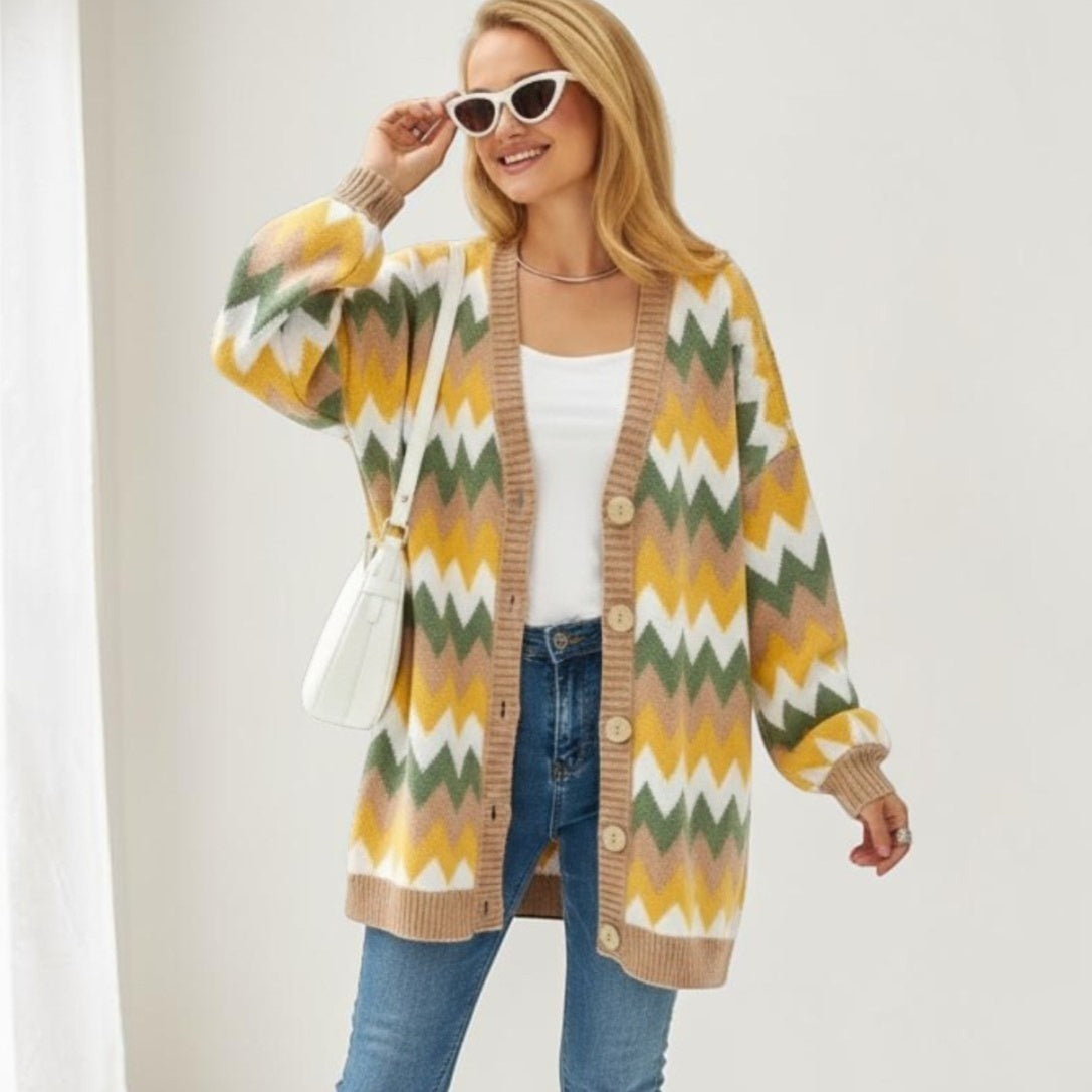 Women's Color-Block Knit Open-Front Cardigan – One Size