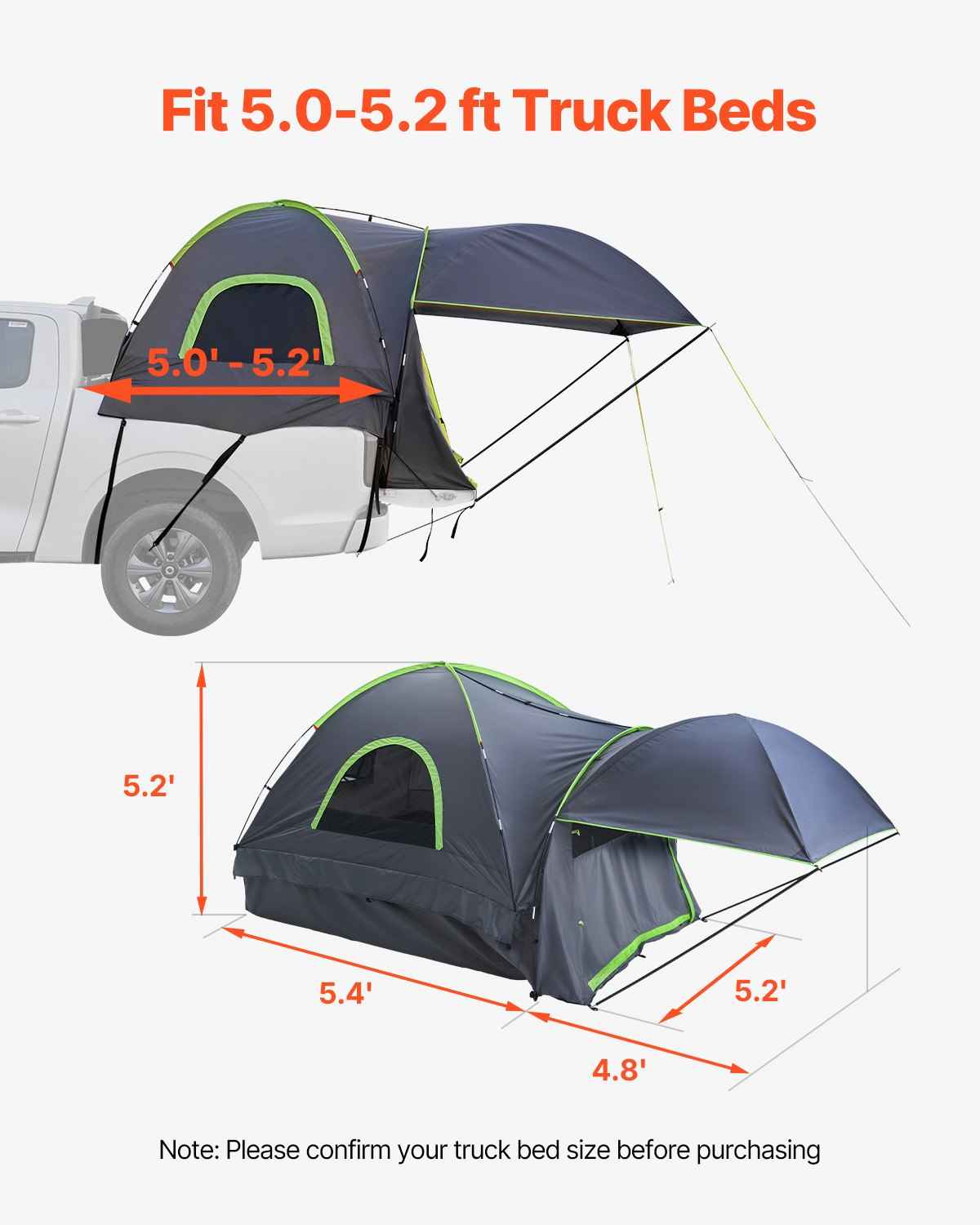 Pickup Truck Bed Tent with Expandable Awning – Fits 5.0–5.2 Ft Truck Beds