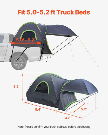 Pickup Truck Bed Tent with Expandable Awning – Fits 5.0–5.2 Ft Truck Beds