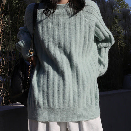 Women's Round-Neck Loose Knit Pullover Sweater – 5 Colors, One Size