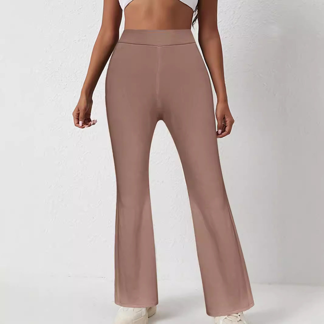 Women's High-Waist Ribbed Slim-Fit Flared Trousers – Pink