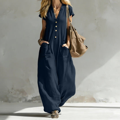 Women's V-Neck Wide-Leg Jumpsuit – 8 Colors, S–XXL