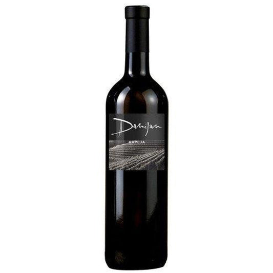 Damijan Bianco Kaplja 2021 wine bottle with dark label and black foil top