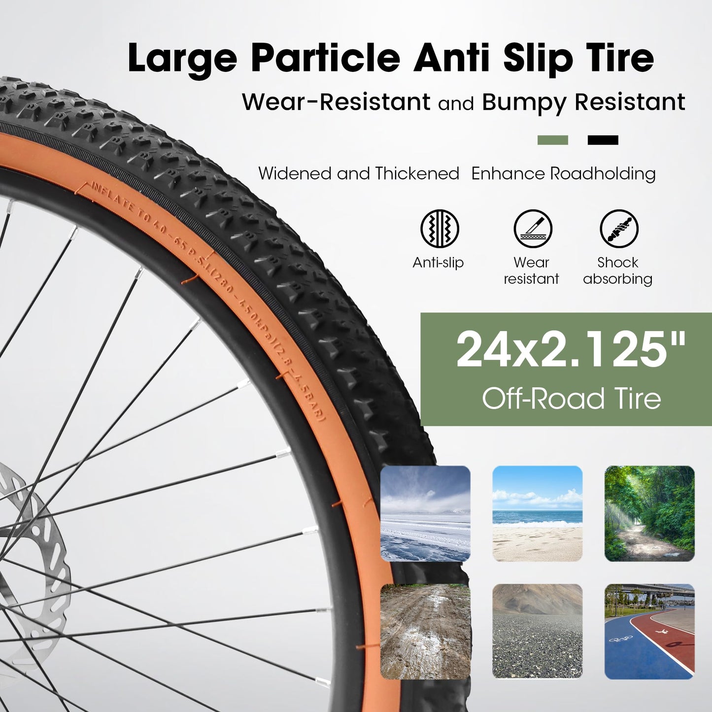 24" Teen Mountain Bike | 21-Speed, Disc Brakes, Front Suspension & Brown Edge Tires