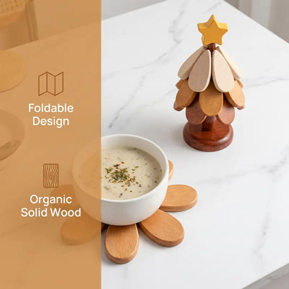 ü™µ Solid Wood Heat Resistant, Protect Table From Scalding - Tree Shaped Foldable Wooden TrivetüéÑ