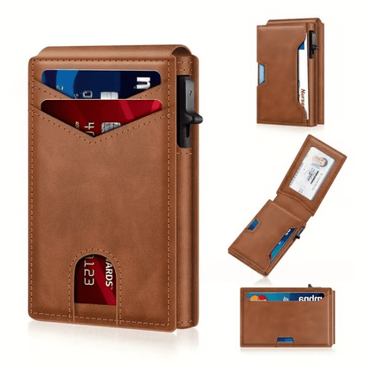 üí•üéÅ Slim Wallet for Men with Pop-Up Aluminum Case, RFID Blocking  Minimalist Leather Bifold Card Holder