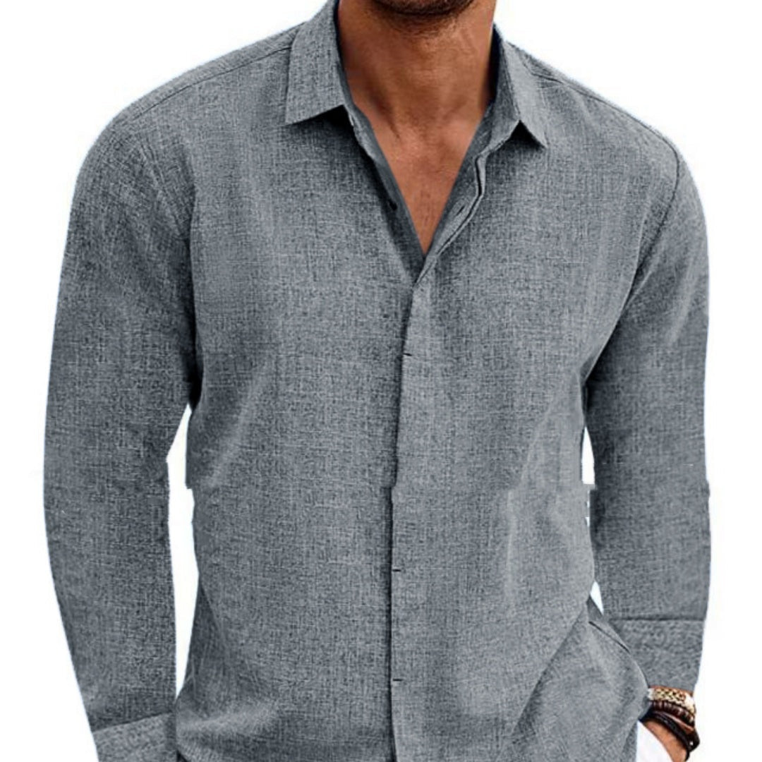 Men's Long Sleeve Hemp Blend Cardigan Shirt – Loose Fit, 9 Colors, S–XXXL