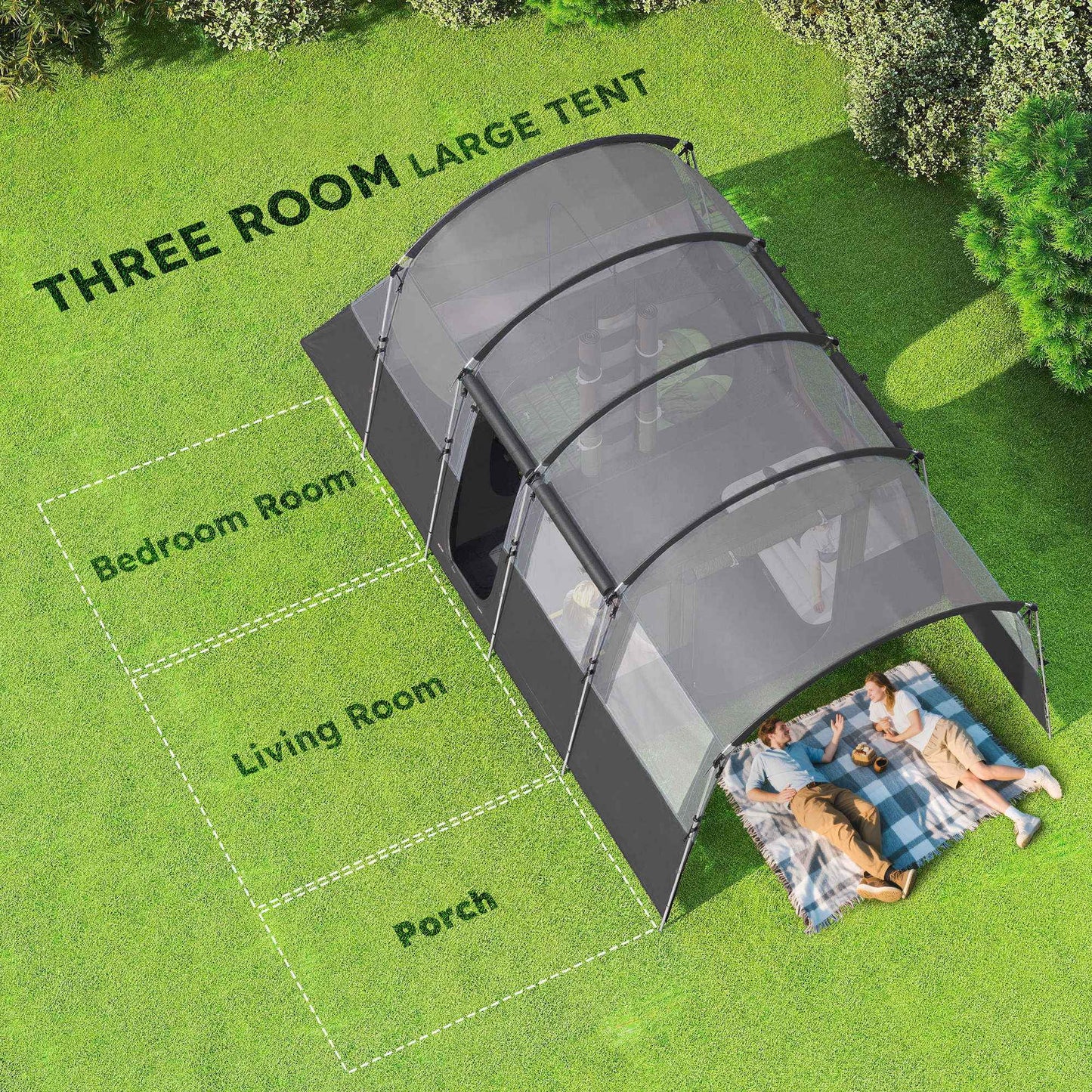 8-Person Tunnel Camping Tent – 3000mm Waterproof with Removable Divider & 4 Windows | Dark Grey
