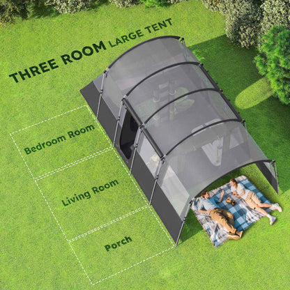 8-Person Tunnel Camping Tent – 3000mm Waterproof with Removable Divider & 4 Windows | Dark Grey