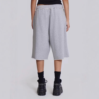 Women's Retro Raw-Edge Hem Cropped Casual Pants – Gray
