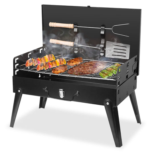 Portable Foldable Charcoal BBQ Grill – Suitcase-Style, 3 Height Settings