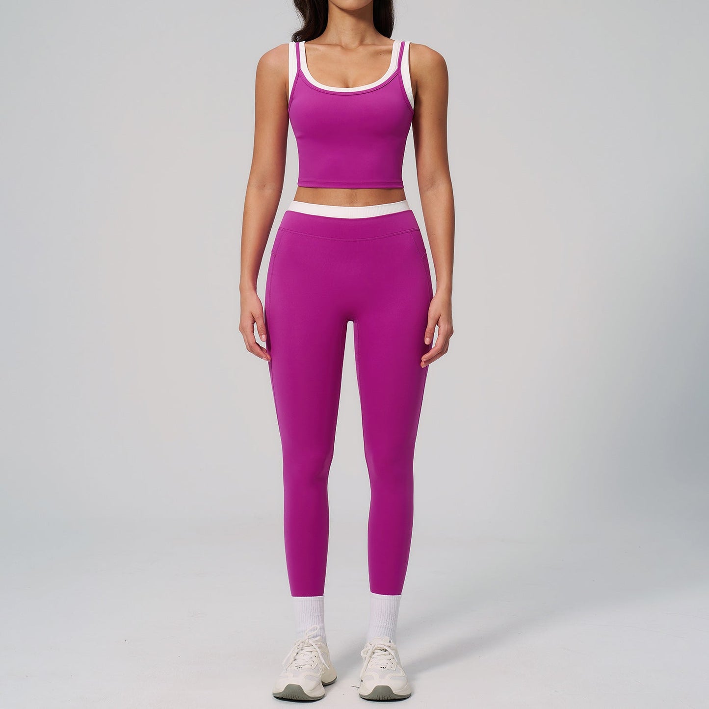 Women's Contrast Yoga Vest & Shorts or Leggings Set – Active Workout Set