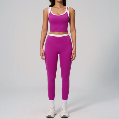 Women's Contrast Yoga Vest & Shorts or Leggings Set – Active Workout Set