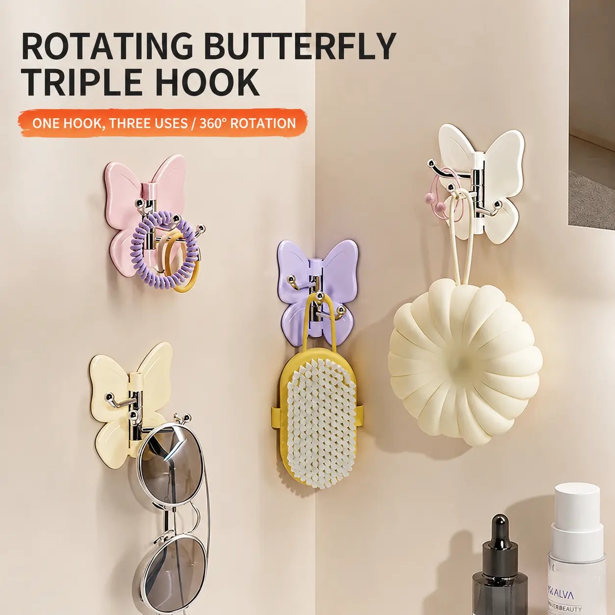 4-Pack Rotating Butterfly Adhesive Wall Hooks ‚Äì No-Drill Towel & Key Organizer