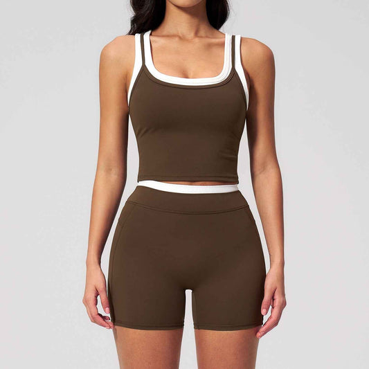 Women's Contrast Yoga Vest & Shorts or Leggings Set – Active Workout Set