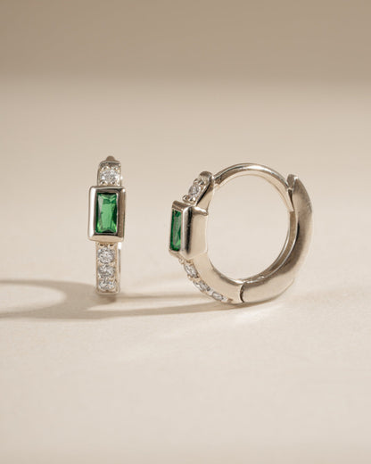 Emerald Baguette Huggie Earrings