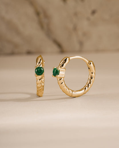Emerald Spiral Huggie Hoops