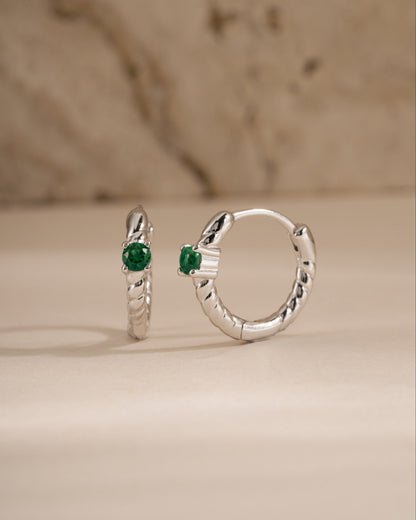 Emerald Spiral Huggie Hoops