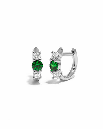 Emerald Three Stone Huggie Hoops