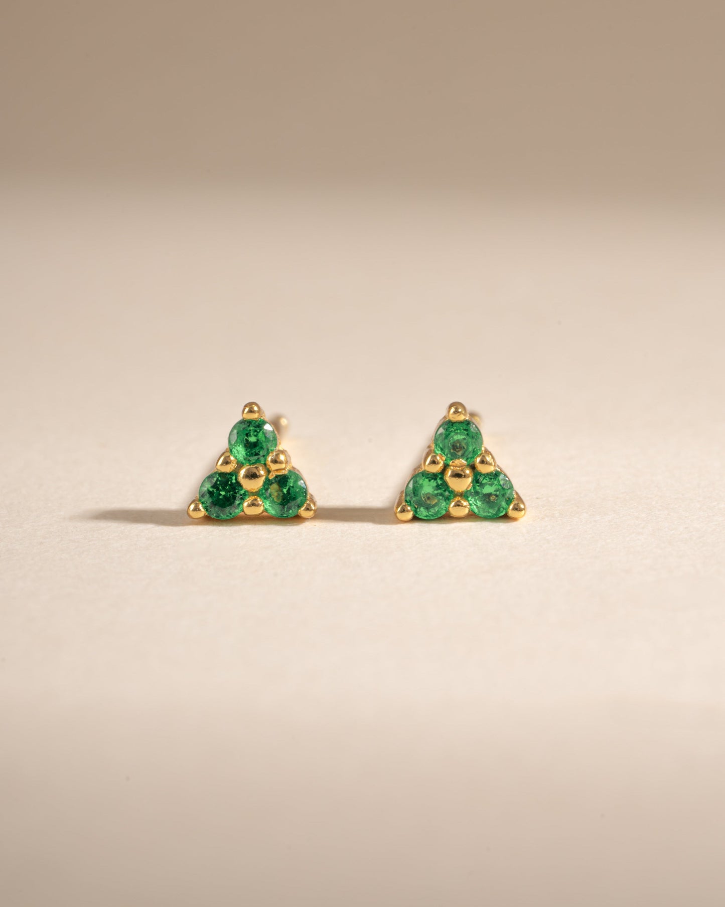Tiny Emerald 3 Stone Studs