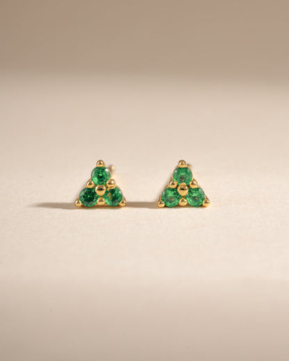 Tiny Emerald 3 Stone Studs