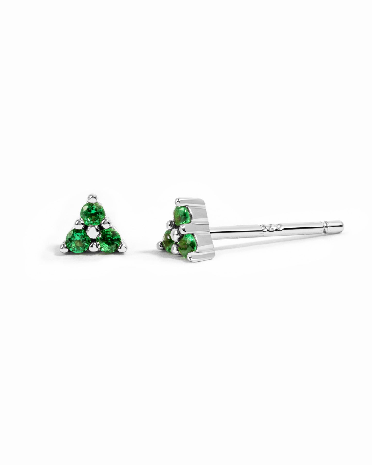 Tiny Emerald 3 Stone Studs
