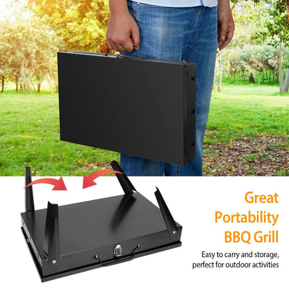 Portable Foldable Charcoal BBQ Grill – Suitcase-Style, 3 Height Settings
