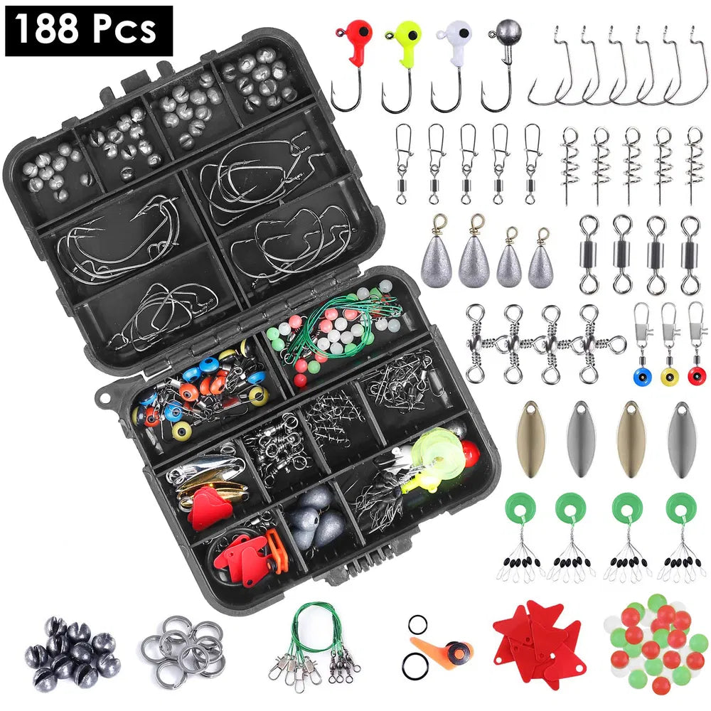 188-Piece Fishing Accessory Kit with Compact Tackle Box