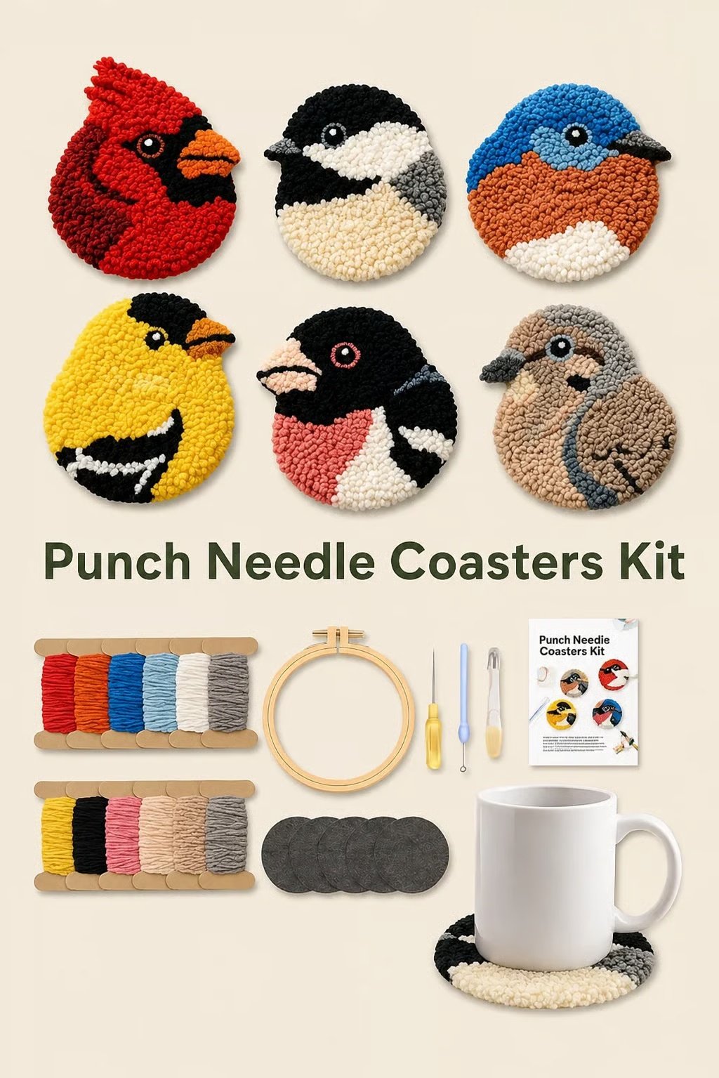 üßµBeginner-Friendlyüê¶DIY Bird Coasters Punch Needle Kit