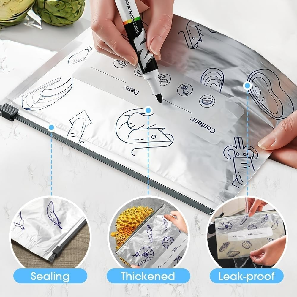 üéÅüî•10-Pack Reusable Foil Vacuum Zipper Sealable Storage Bags Labelled Fridge Order Relief