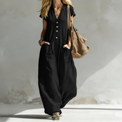 Women's V-Neck Wide-Leg Jumpsuit – 8 Colors, S–XXL