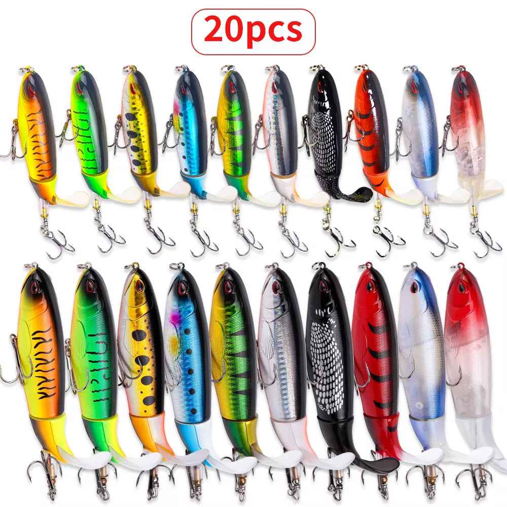 20-Piece Topwater Popper Lure Set with 3D Eyes – Propeller Tail, Bass & Pike