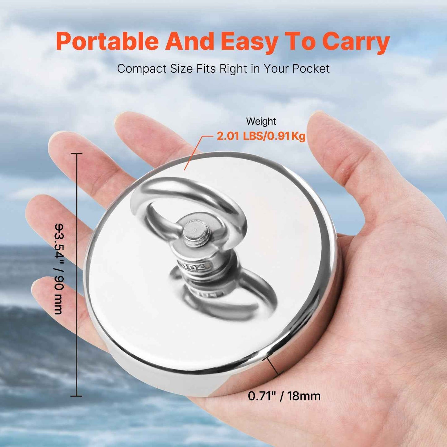 1000 lb Neodymium Fishing Magnet with Rotating Handle