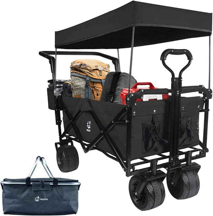 140L Collapsible All-Terrain Wagon with Canopy & Cooler Bag | Folding Cart with Brake