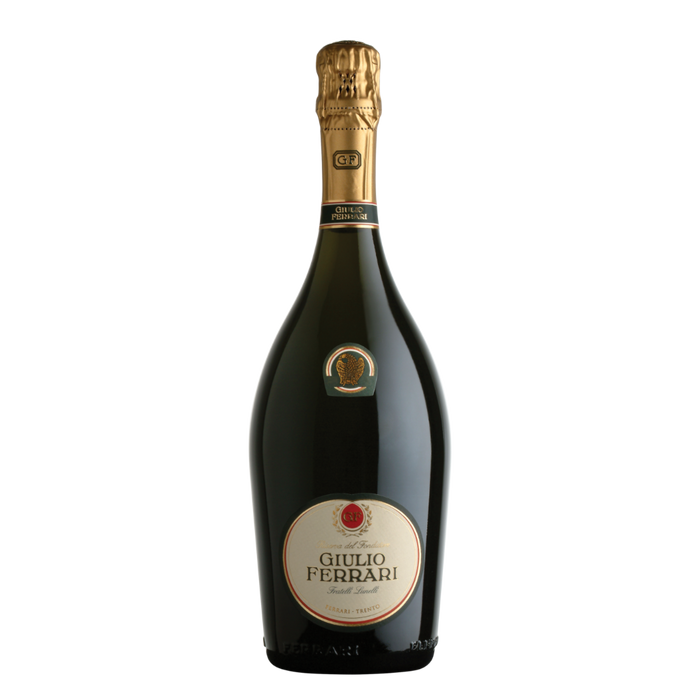 Ferrari Giulio Ferrari sparkling wine bottle, dark glass, gold foil neck