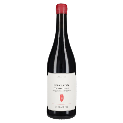 Foradori Teroldego wine bottle with red foil and cream label