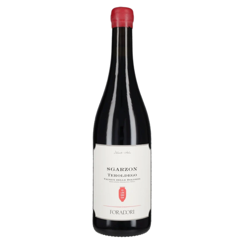Foradori Teroldego wine bottle with red foil and cream label
