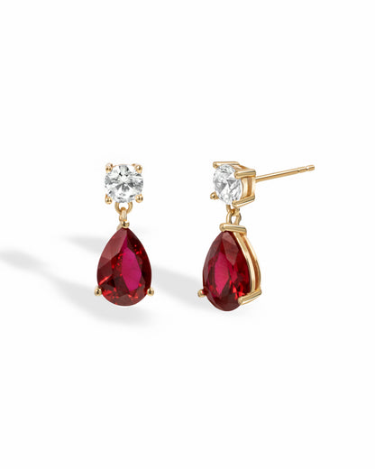 Camille Ruby Pear Drop Earrings