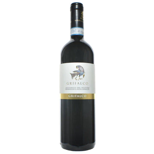 Grifalco Aglianico del Vulture red wine bottle with bird label