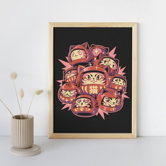 Japanese Poster - Daruma Cat A3