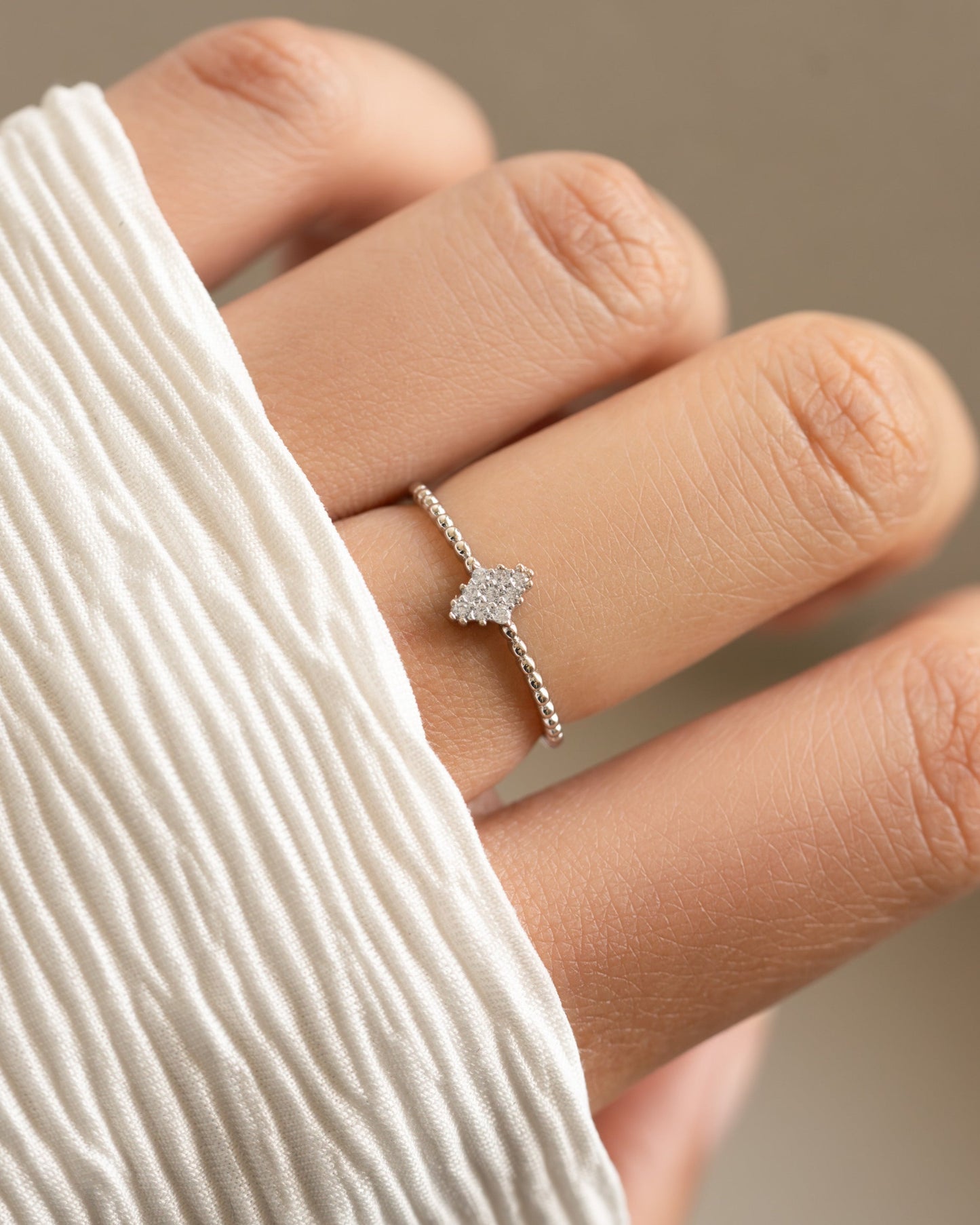 Beaded CZ Kite Ring