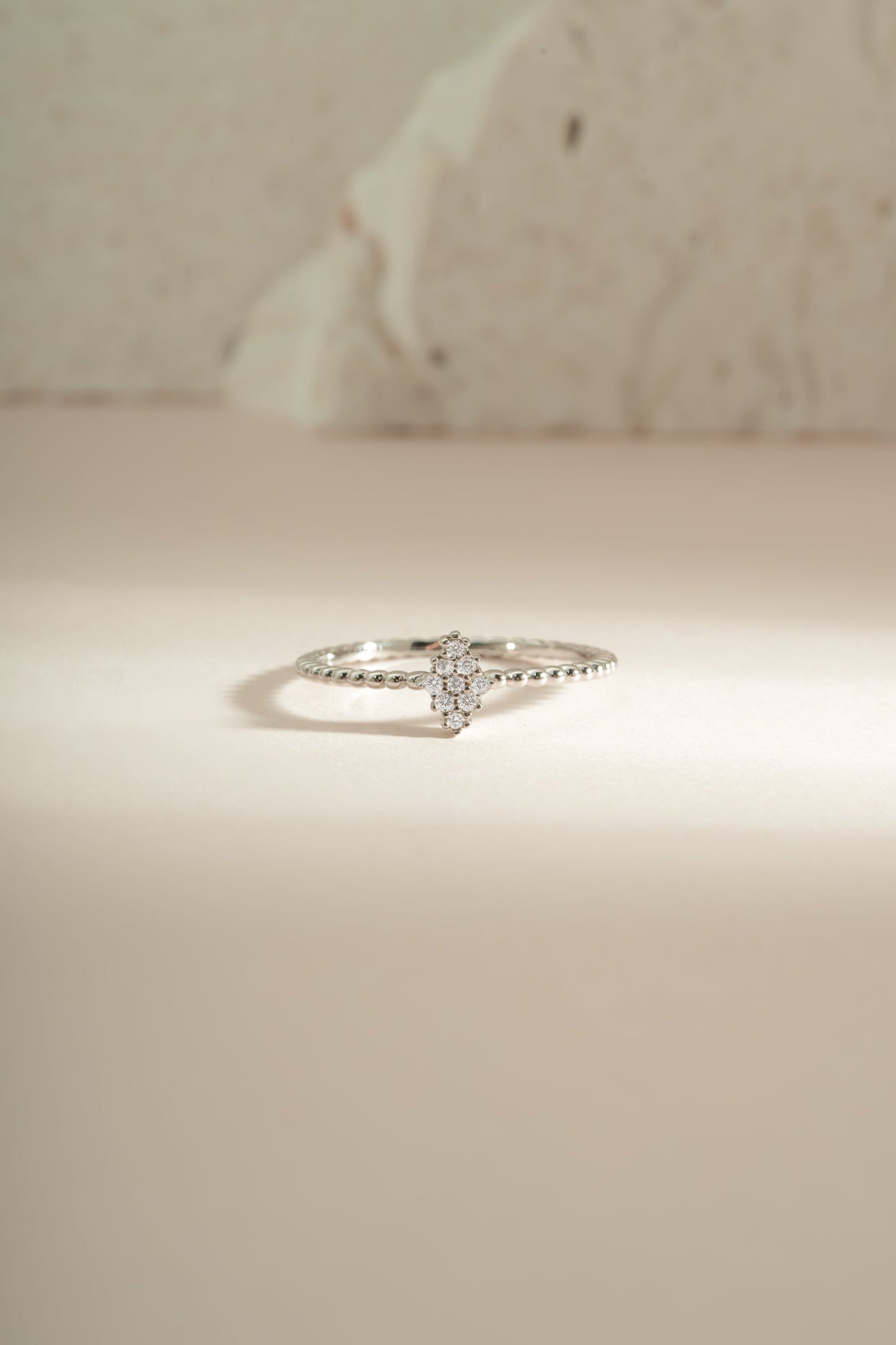 Beaded CZ Kite Ring