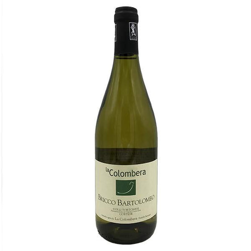 Green glass wine bottle with black cap, laColombera Bricco Bartolomeo label