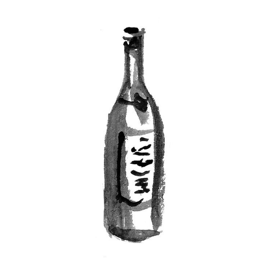 Rose champagne bottle with label and foil-covered top